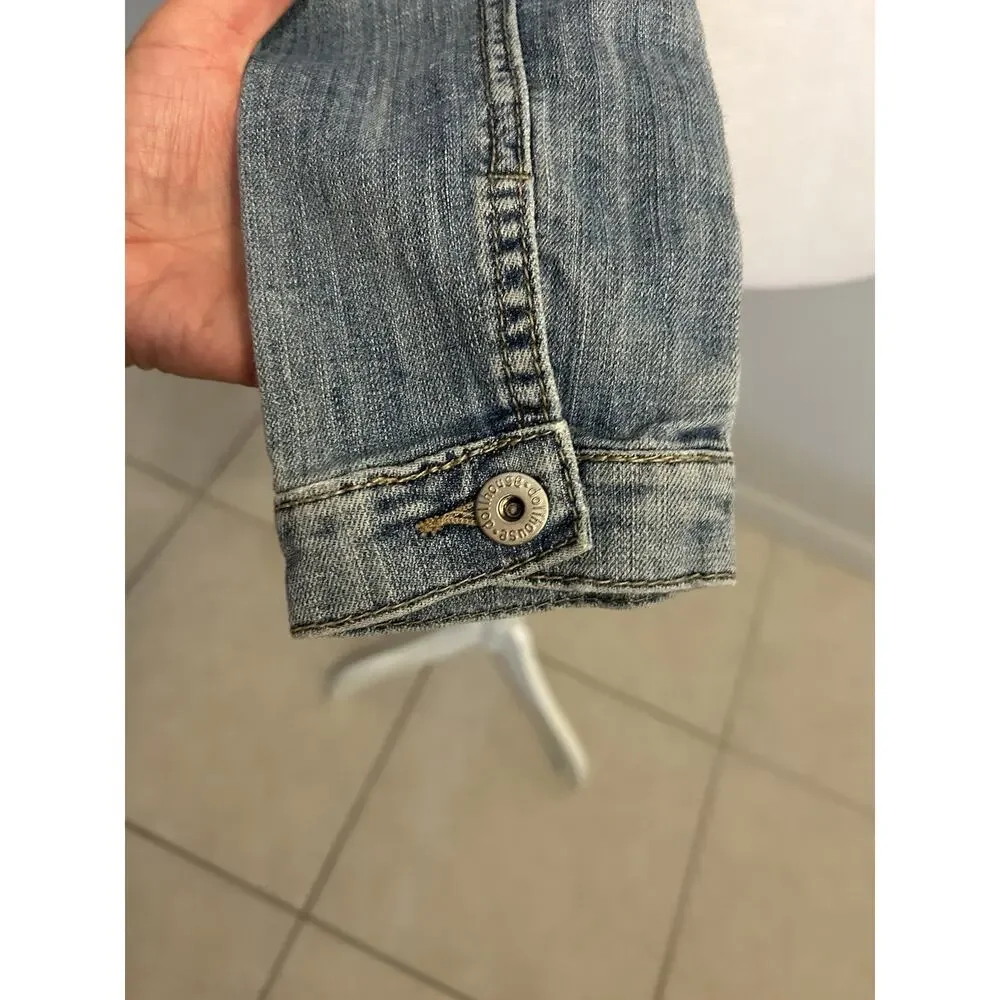 VTG 90s Denim Jacket Women’s M Cropped Western Dollhouse Sexy Cowgirl Hipster
